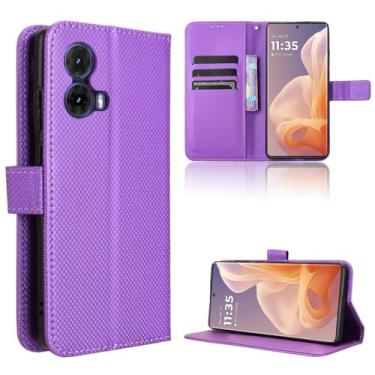 Imagem de Capa de couro compatível com Motorola Moto G85 5G, capa flip de couro PU compatível com Motorola S50 Neo XT2427-4 / Moto G85 5G XT2427-1 XT2427-2 XT2427-3 capa roxa
