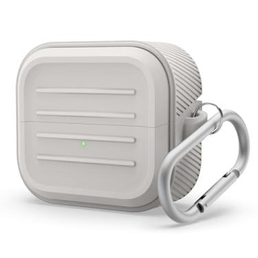 Imagem de elago Capa compatível com Samsung Galaxy Buds 3 Pro e 3 e 3 FE, armadura com mosquetão, capa de silicone premium, carregamento sem fio, acessórios de fone de ouvido, para homens, para mulheres (pedra)