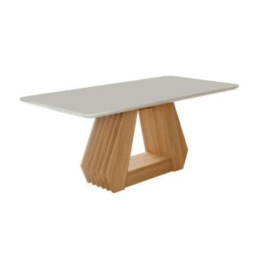Imagem de Mesa Retangular Para Sala Jantar 180X90 Tampo Vidro/Mdf Agata Cimol Nature/Off White