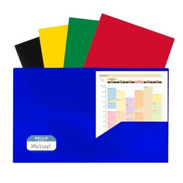 Imagem de C-Line Portfólio de poliéster pesado com dois bolsos, para papéis de tamanho de carta, inclui compartimento para cartão de visita, cores sortidas, pacote com 10 (32950)