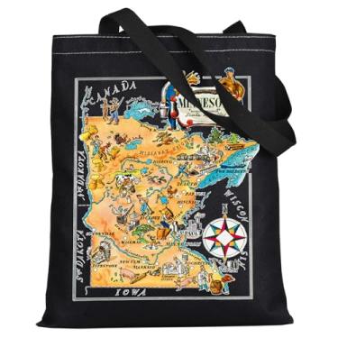 Imagem de LEVLO Sacola Fun State Map Of Minnesota Minnesota Travel Souvenir Gift 1940's Minnesota Cartoon Illustration Shoulder Bag, Bolsa preta Minnesota