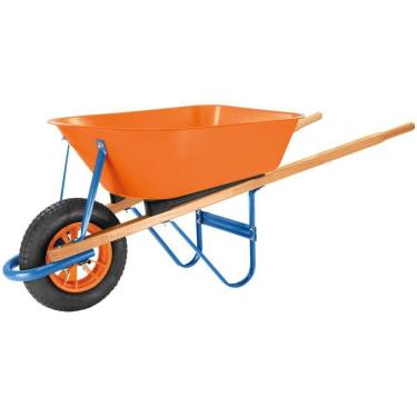 Imagem de Carrinho De Mão Tramontina Caçamba Funda Plástica Laranja 55 L, Braço De Madeira E Pneu Com Câmara