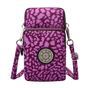 Imagem de ZGMYC 3 camadas bolsa de celular bolsa de pulso à prova d'água esportiva braçadeira bolsa de ombro carteira, Estampa de leopardo roxo, One Size