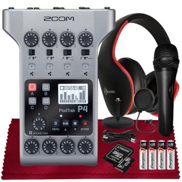 Imagem de Zoom PodTrak P4 Gravador de Podcast Multitrack portátil, interface de áudio com 4 entradas de microfone, 4 saídas de fone de ouvido + microfone portátil, fone de ouvido com microfone embutido, SD de