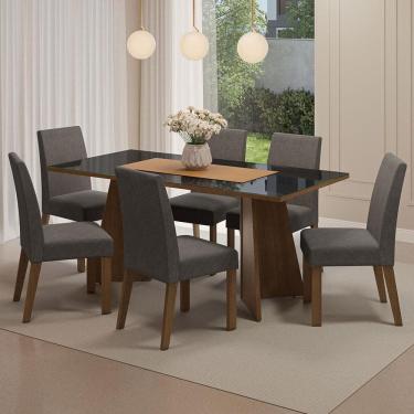 Imagem de Conjunto Sala de Jantar Mesa Tampo de Vidro 6 Cadeiras Rustic/Preto/Silver Valerie Madesa