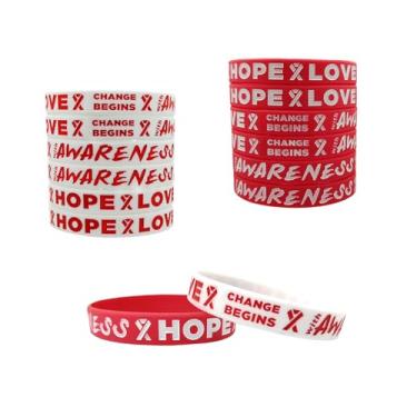 Imagem de TSYMINQC 50 pulseiras de silicone de fita vermelha HIV/AIDS, doenças cardíacas, pulseiras de conscientização sobre prevenção de drogas com ditado motivacional, middle, Silicone, Sem Pedra Preciosa