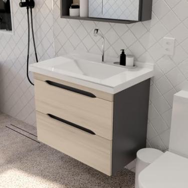 Imagem de Gabinete Toucador Para Banheiro Milano 0,65 Cuba Inclusa Grafite/Maple