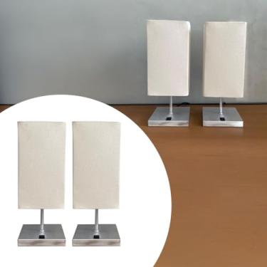 Imagem de Kit 2 Abajur luminária de Mesa Clássico Quadrado Escovado Com Interruptor Com Cúpula Bege Ref 49 Decoração Casa e Sala, Escritório, Quarto, cama