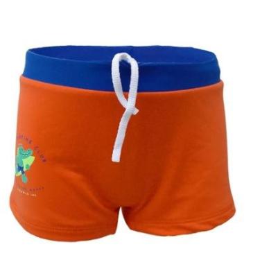 Imagem de Sunga Infantil Laranja Neon Proteção UV 50 Jacaré Crocodilo Natação Praia Croco Com Cordão Forrada-Masculino