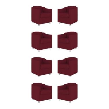 Imagem de Kit 08 Poltronas Decorativas Sala De Espera Clinica Tecido Cor:marsala