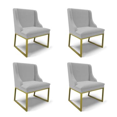 Imagem de Cadeira Sala de Jantar Industrial Dourado kit 4 Liz Linho Cinza D03 - D`Rossi