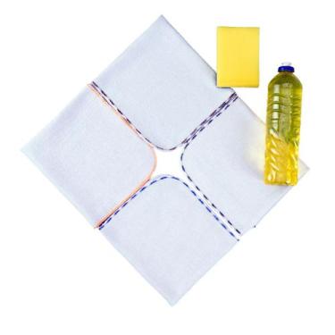 Imagem de Kit 10 Pano De Pia Prato Alvejado Flanela Multiuso Cozinha Premium Pé 