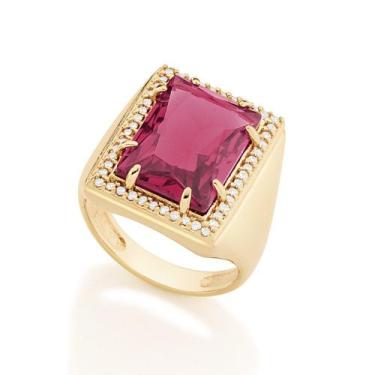Imagem de Anel banhado ouro 3x 24k 18k e 22k feminino com pedra rommanel cristal