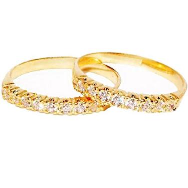 Imagem de Kit Dois Anéis Aparadores Ouro Meia Aliança Banhado A Ouro 18k - AIEVU