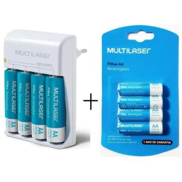 Imagem de Kit Carregador De Pilhas Mais 8 Pilhas Aa Recarregáveis 2500 mah 1.2v 