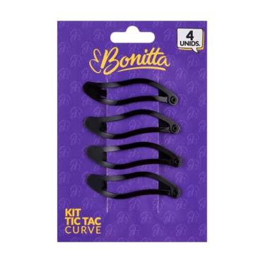 Imagem de Kit 4 Presilhas De Cabelo Pequena Tic Tac Curve Bonitta, Preto