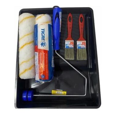 Imagem de Kit Pintura De Parede Rolo Lã Anti Respingo E Pinceis 6 Peças - Tigre