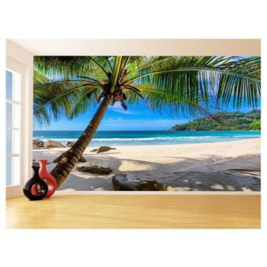 Imagem de Papel De Parede Praia Mar Coqueiros Areia Céu 3,5M Npr318 - Você Decor