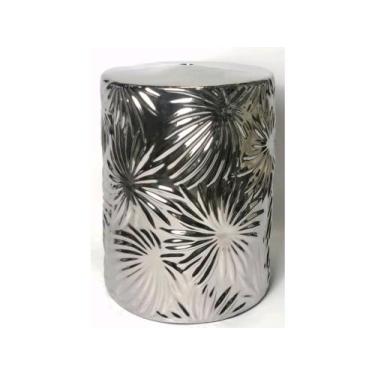 Imagem de Banco Porcelana Garden Seat Prata Relevos Florais Formosa - LUXdécor C