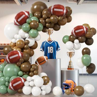 Imagem de Football Balloons Arch Garland Kit 133pcs Sage Green and Coffee Brown Balloons Football Foil Balloons for First Year Down Birthday Party Decorations Sports Football Themed Party