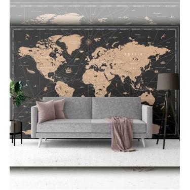 Imagem de Papel de Parede Foto Mural Mapa Mundi Vintage Black Autocolante 250x25