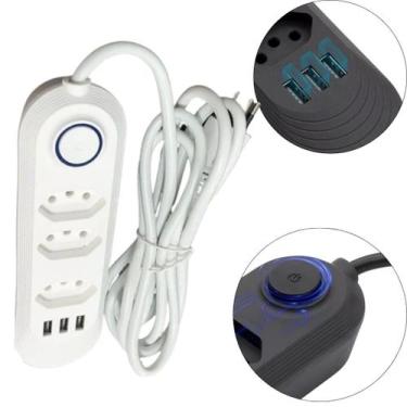 Imagem de Extensão 2 Em 1 De 3 Tomadas Tripolar Hub Com 3 Usbs 3.4 A - AL