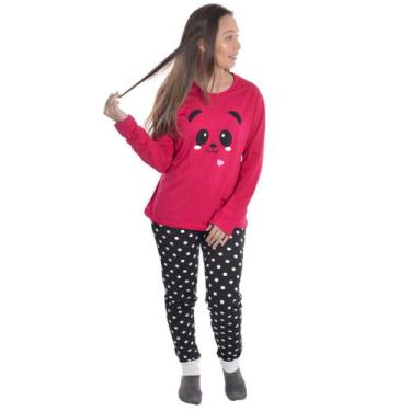 Imagem de Pijama de Inverno Feminino Dengoso Victory, G, Preto com poá branco