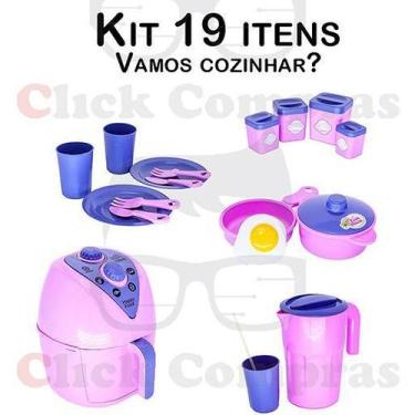 Imagem de Kit  Brinquedo Air Fryer Panela Jarra Copo Pote Prato 19pç - Altimar
