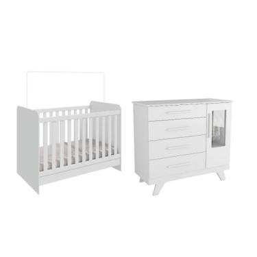 Imagem de Kit Berço Cômoda Ben Retro Moveis Peroba MDF Branco