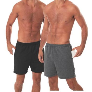 Imagem de Kit 2 Bermuda Short Moletom Masculina Casual Esportiva Lisa Básica Com