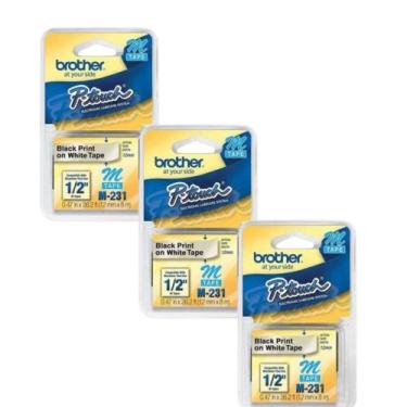 Imagem de Kit Com 3 Fitas Para Rotulador Brother 12mm Preto/branco M231, M231