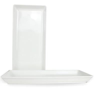 Imagem de ECOIOU Bandeja de servir longa Melemine, 44 x 20 x 3,8 cm, travessas e bandejas para aperitivo, charcutaria, pão, frutas, sobremesa, conjunto de 2, branco