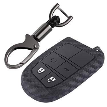 Imagem de iSaddle Capa de silicone estilo fibra de carbono com controle remoto e entrada sem chave antirroubo, Preto, For Chrysler/Dodge/Jeep 2 3 4 5 Keys