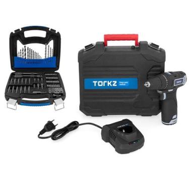 Imagem de Furadeira Parafusadeira e Jogo de Brocas Bits 75 Peças Torkz, com Male