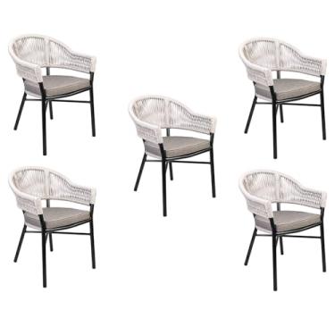 Imagem de Kit 5 Cadeiras Área Externa de Alumínio Bear com Corda Naútica Preto/Amêndoa G56 - Gran Belo