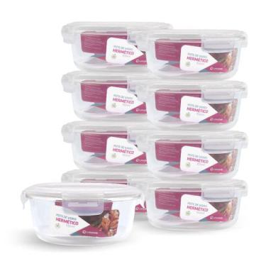 Imagem de Kit 9 Potes Hermético Vidro Redondo Grande Salada Fit 950ml - NABOX, B