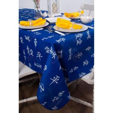 Imagem de Toalha de Mesa em Gorgurinho Japonês Azul, 1,50 x 2,20