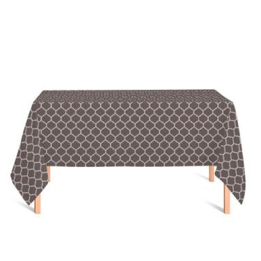 Imagem de Toalha de Mesa Retangular em Tecido Jacquard Cinza e Cru Geométrico Tr