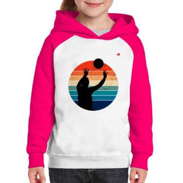 Imagem de Moletom Infantil Vôlei Vintage Sunset - Foca na Moda, Branco, Rosa, 6
