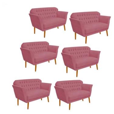 Imagem de Kit 06 Namoradeira  Decorativa  Ster com Capitone Pés Palito em Madeir