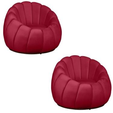 Imagem de Kit 02 Poltrona Decorativa Concha Base Arco Giratória Veludo - Fina Mo
