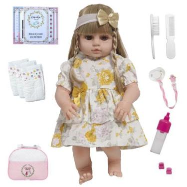 Imagem de Bebê Reborn Menina Cabelo Loiro Bolsa Maternidade Kit Itens - Cegonha 