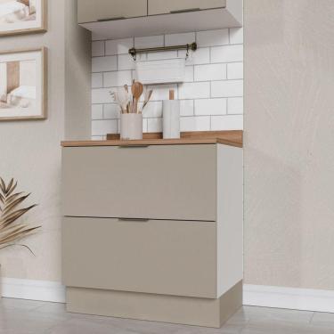 Imagem de Balcão 2 Gavetões com Gaveta Auxiliar Com Tampo Com Rodapé Puxador 150cm Ipanema CabeCasa MadeiraMadeira Cinza Trama/Branco