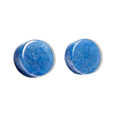 Imagem de Brinco Botton Pedra Quartzo Azul Pino Tarraxa Banho Dourado - Cristais