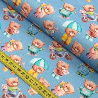 Imagem de Tecido Estampado para Patchwork - Ursinhos E Flores (0,50x1,40) - Fabr