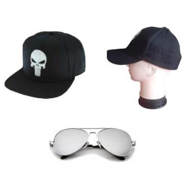 Imagem de Kit Fantasia Do Justiceiro C/ Boné Bordado Óculos Espelhado - CM Prese