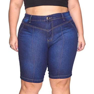 Imagem de Bermuda Jeans Feminina com Recorte Frontal Plus Size Cintura Alta C Zí
