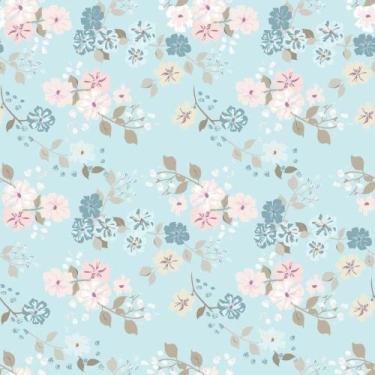 Imagem de Papel De Parede Adesivo Lavável Floral Flores Fundo Azul Jardim Quarto