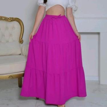 Imagem de Saia Longa 3 Marias Camadas moda Evangélica Rodada Elástico na Cintura