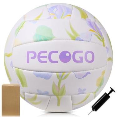 Imagem de PECOGO Bola de vôlei tamanho 5 couro PU macio para ambientes internos e externos, flores, vôlei, esportes, treinamento, jogo, bola para iniciantes, adolescentes e adultos (caixa de presente, com